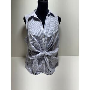 Nine West Women’s Striped Sleeveless Button Front Shirt Sz XL Tye Front Coastal